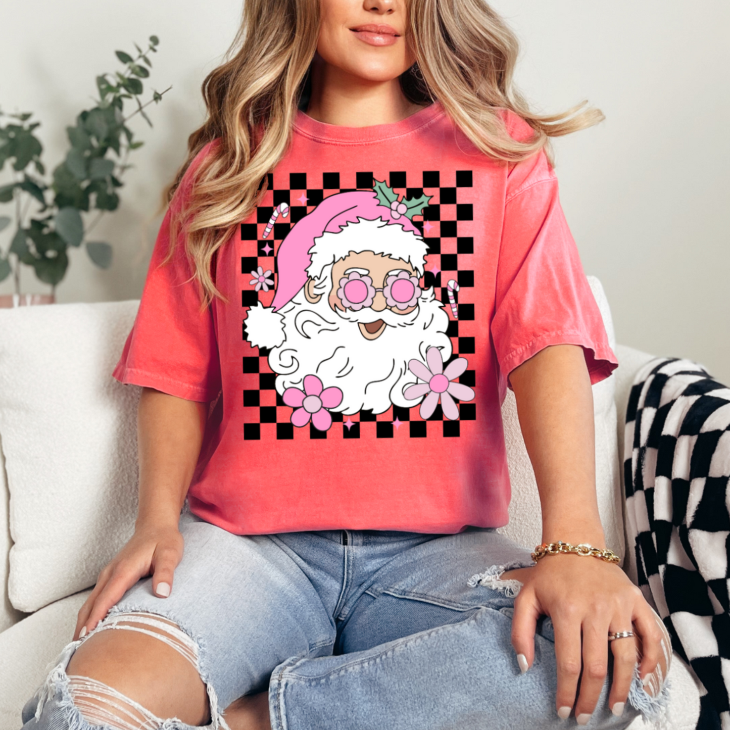 Checkered Groovy Santa Comfort Color Graphic Tee