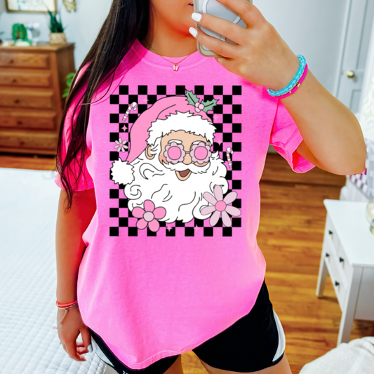 Checkered Groovy Santa Comfort Color Graphic Tee