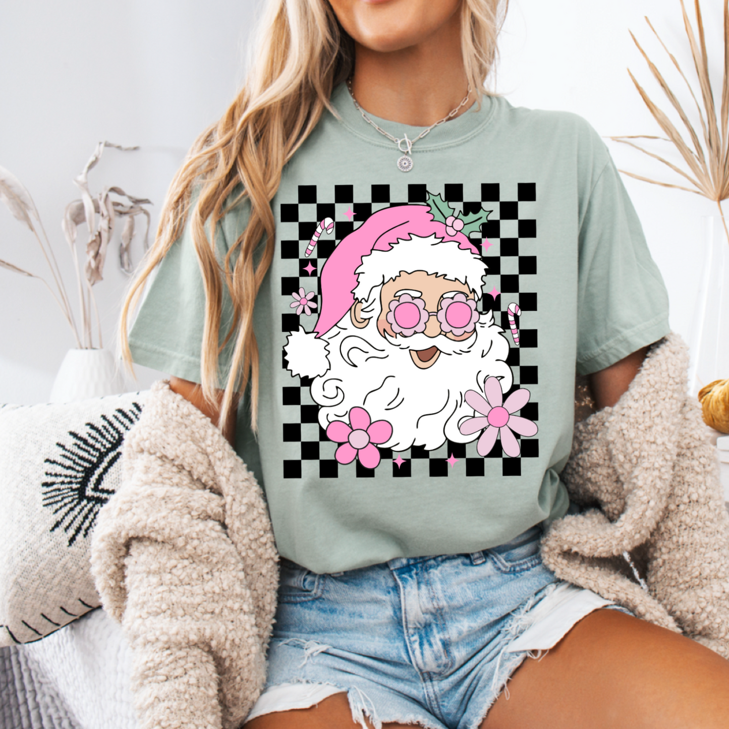 Checkered Groovy Santa Comfort Color Graphic Tee