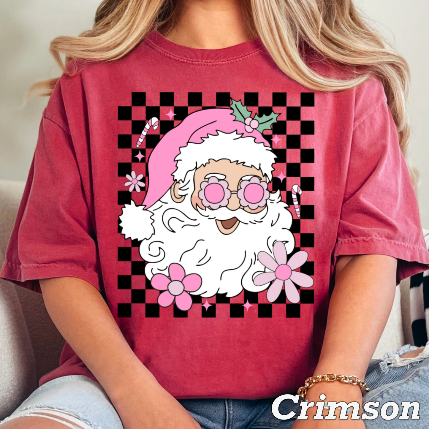 Checkered Groovy Santa Comfort Color Graphic Tee