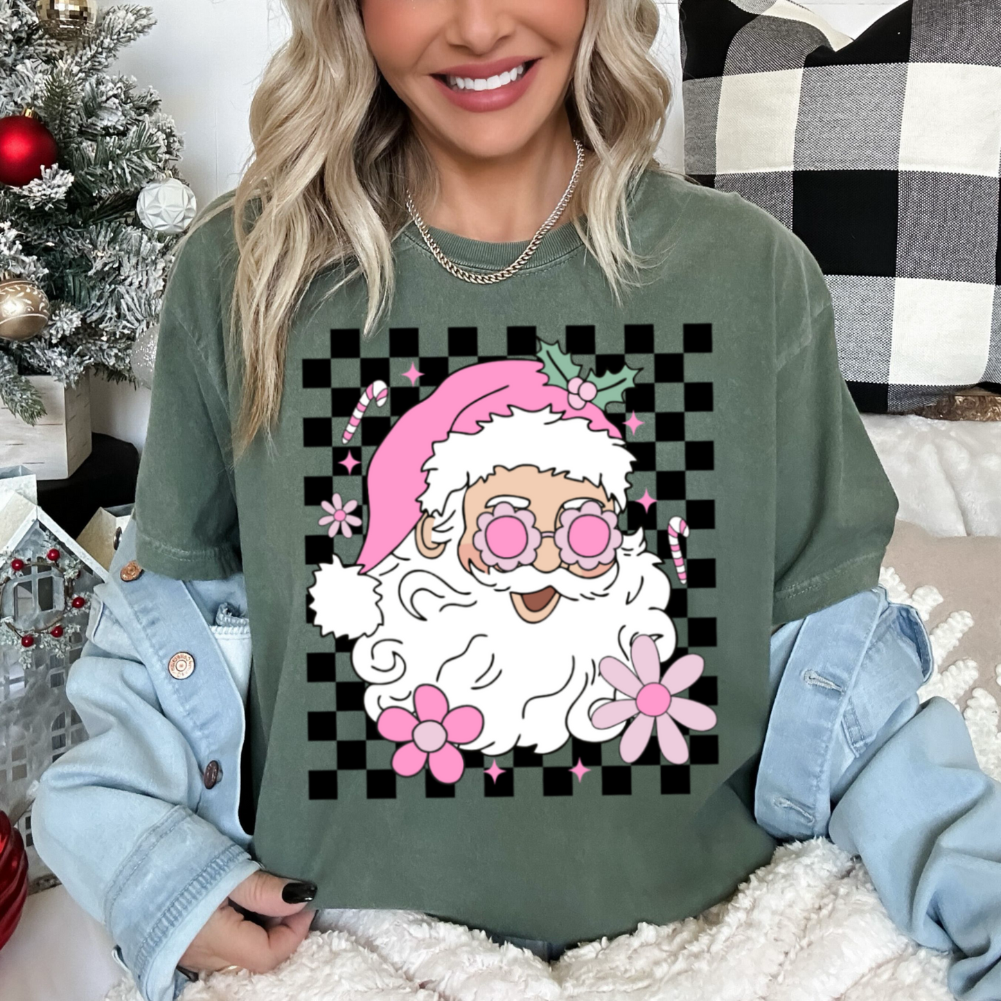 Checkered Groovy Santa Comfort Color Graphic Tee