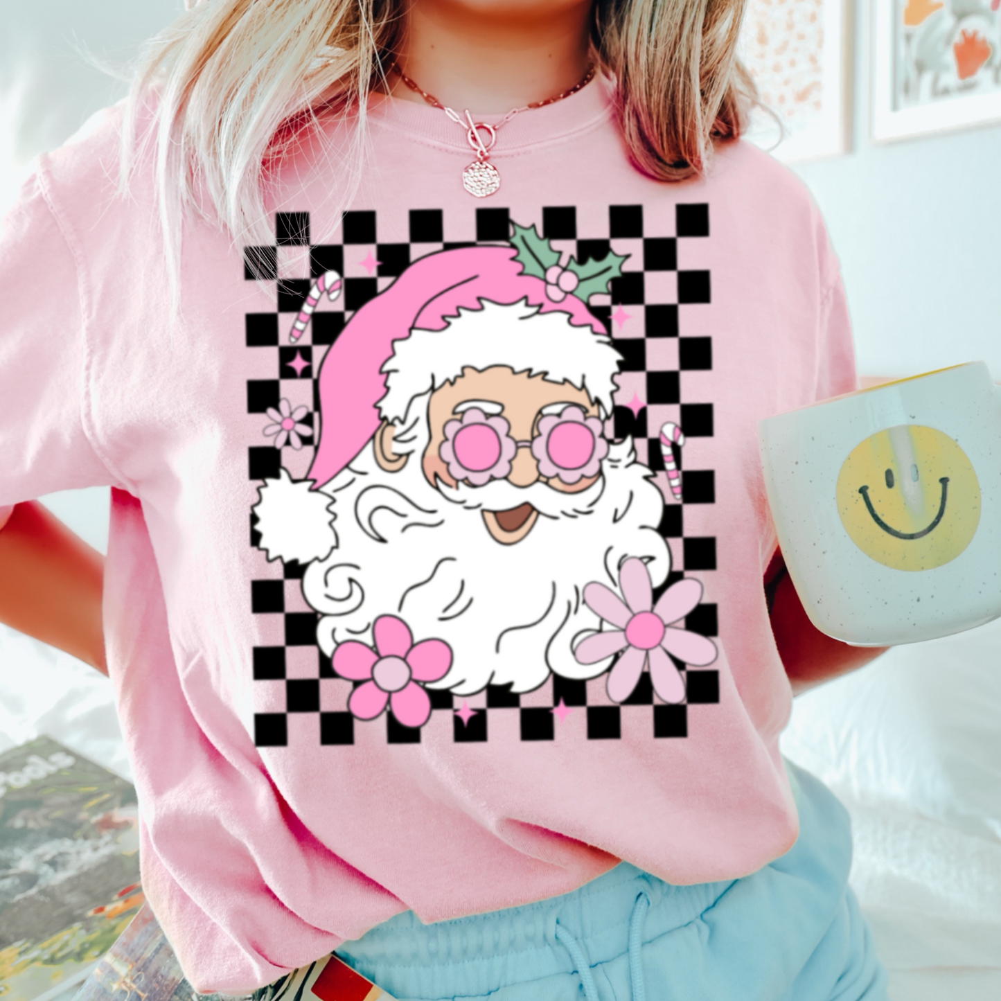 Checkered Groovy Santa Comfort Color Graphic Tee
