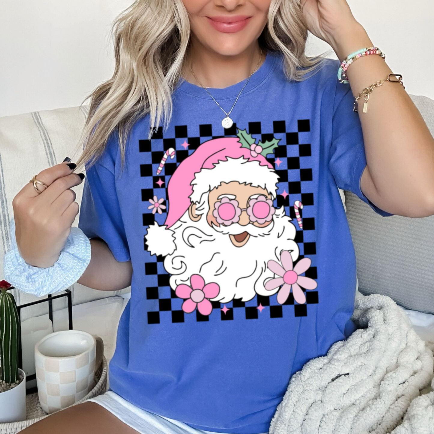Checkered Groovy Santa Comfort Color Graphic Tee