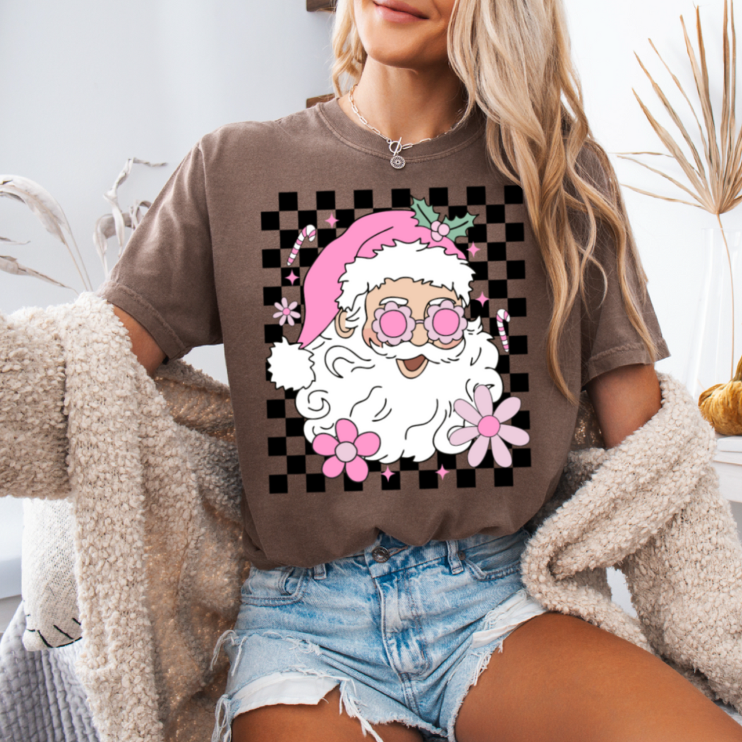 Checkered Groovy Santa Comfort Color Graphic Tee