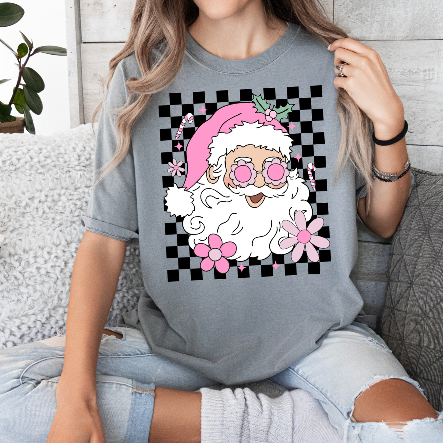 Checkered Groovy Santa Comfort Color Graphic Tee
