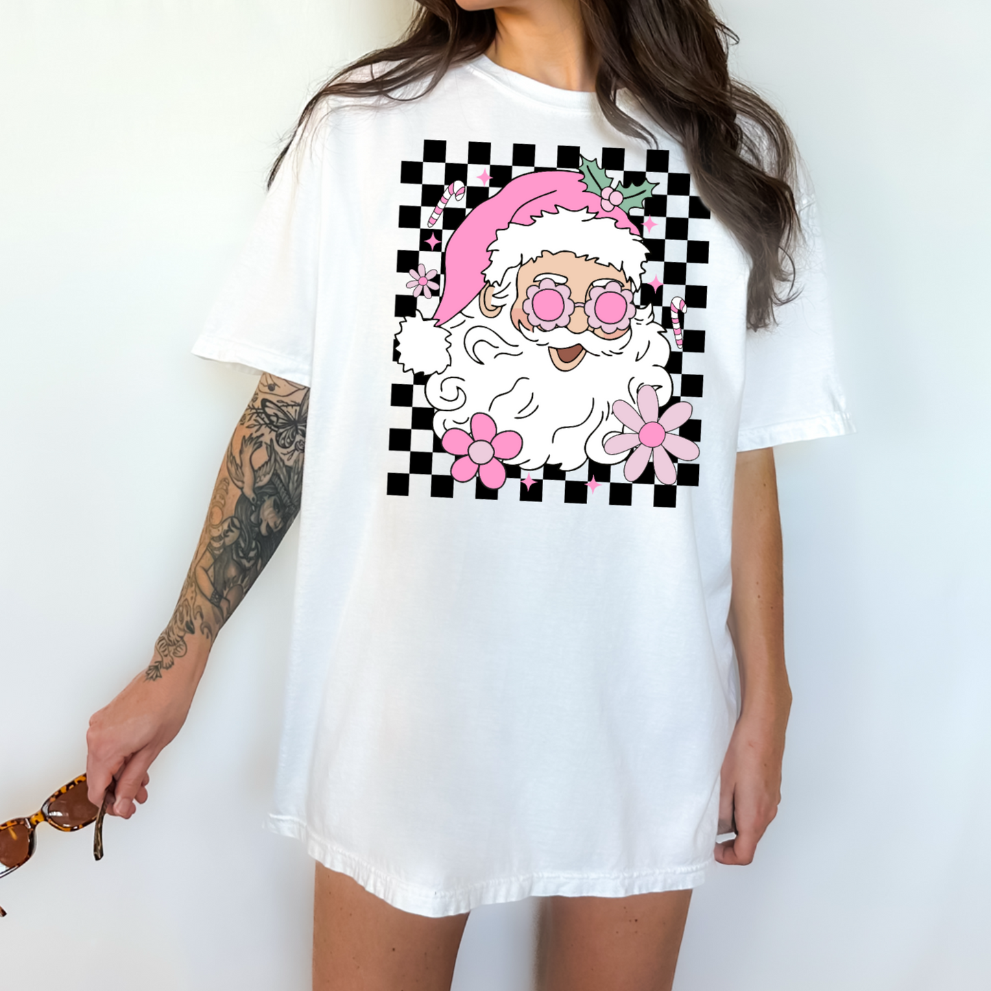 Checkered Groovy Santa Comfort Color Graphic Tee