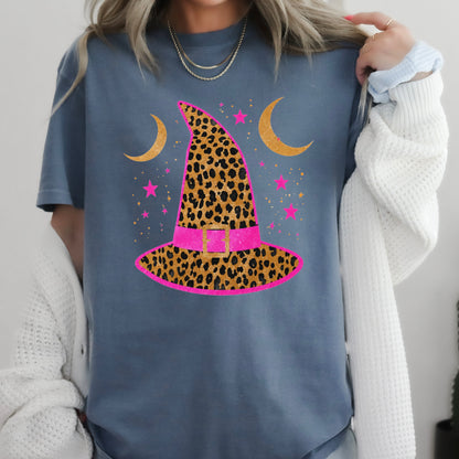 Leopard Witches Hat Halloween Comfort Color Graphic Tee