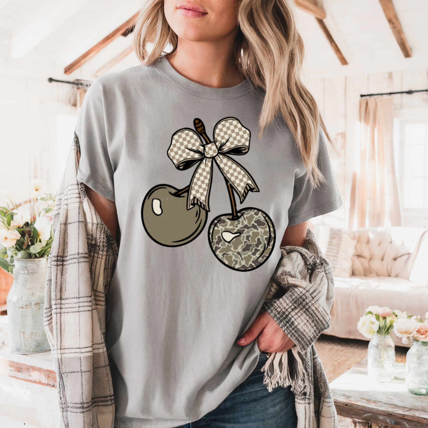 Camo Cherries Comfort Color Graphic Tee
