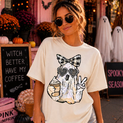 Preppy Ghost Halloween Comfort Color Graphic Tee