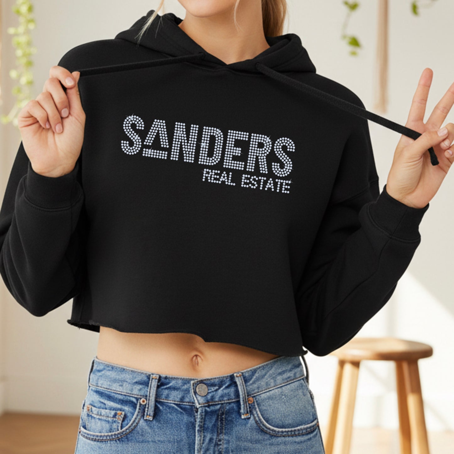 Sanders Real Estate Rhinestone Cropped Hoodie