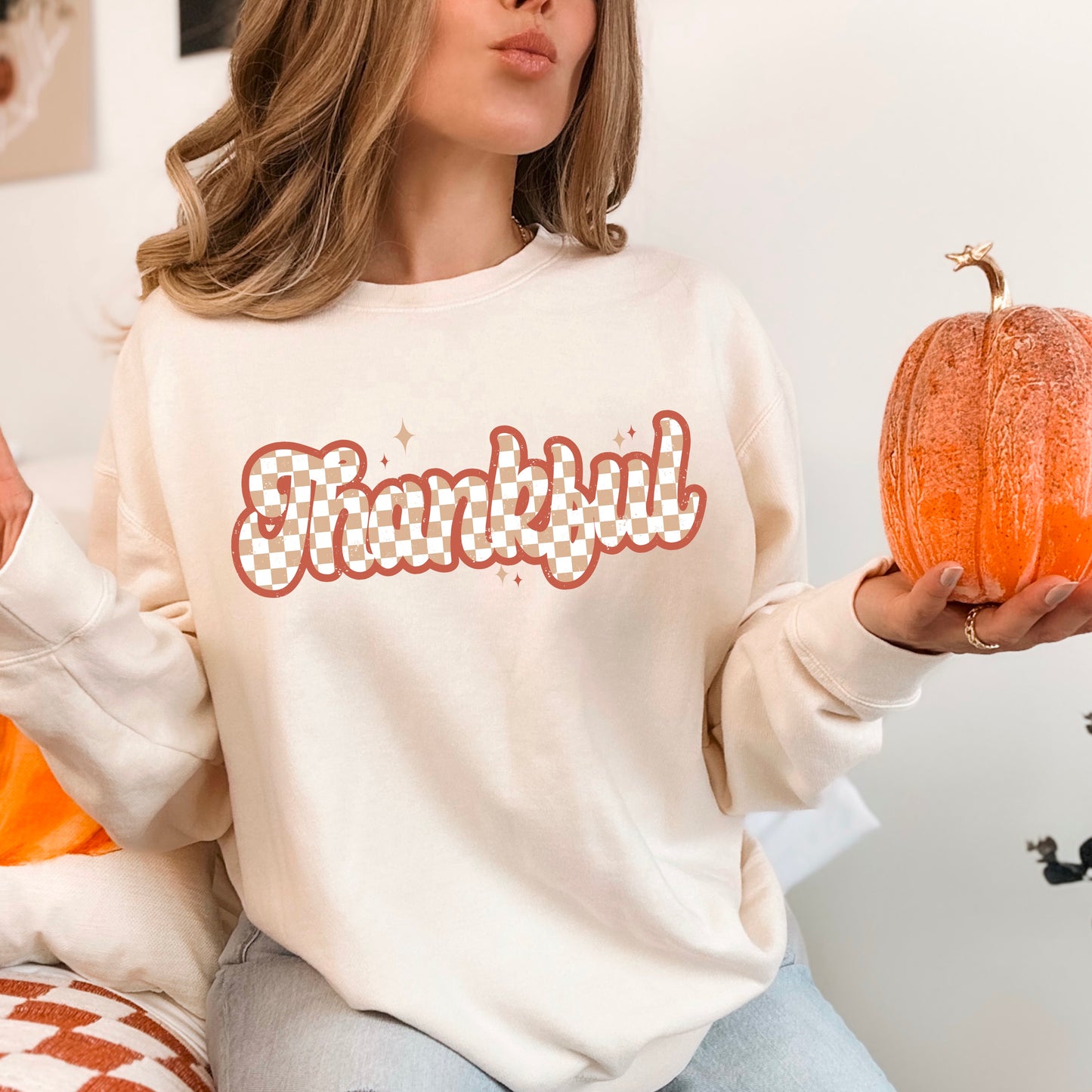 Checkered Thankful DTF Transfer