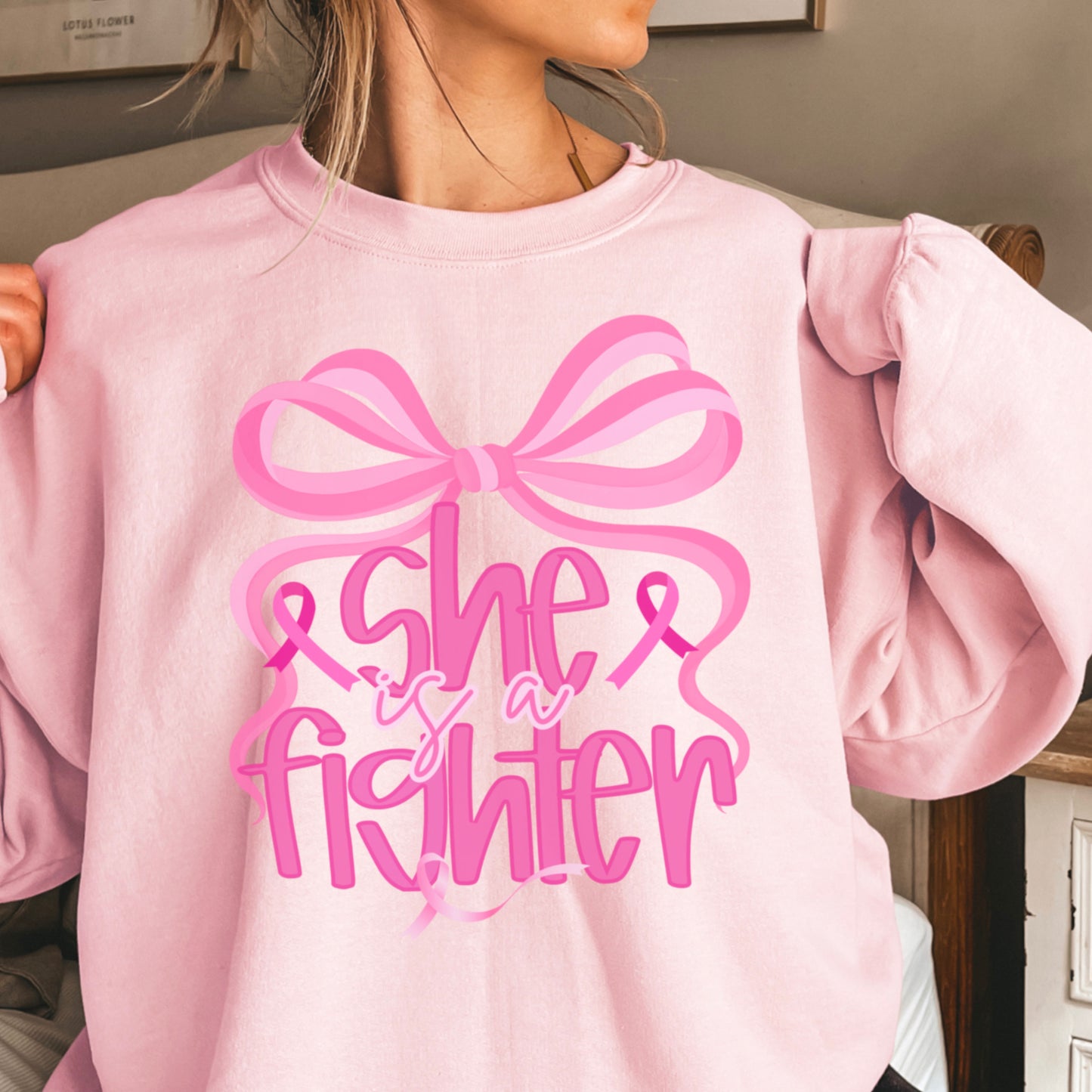 She Is A Fighter Breast Cancer Crewneck Sweatshirt
