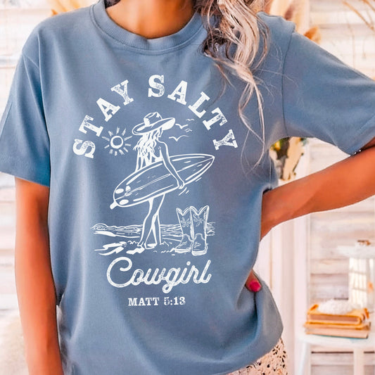 Ships 5/2 Stay Salty Cowgirl Matthew 5:13 Screen Print Transfer