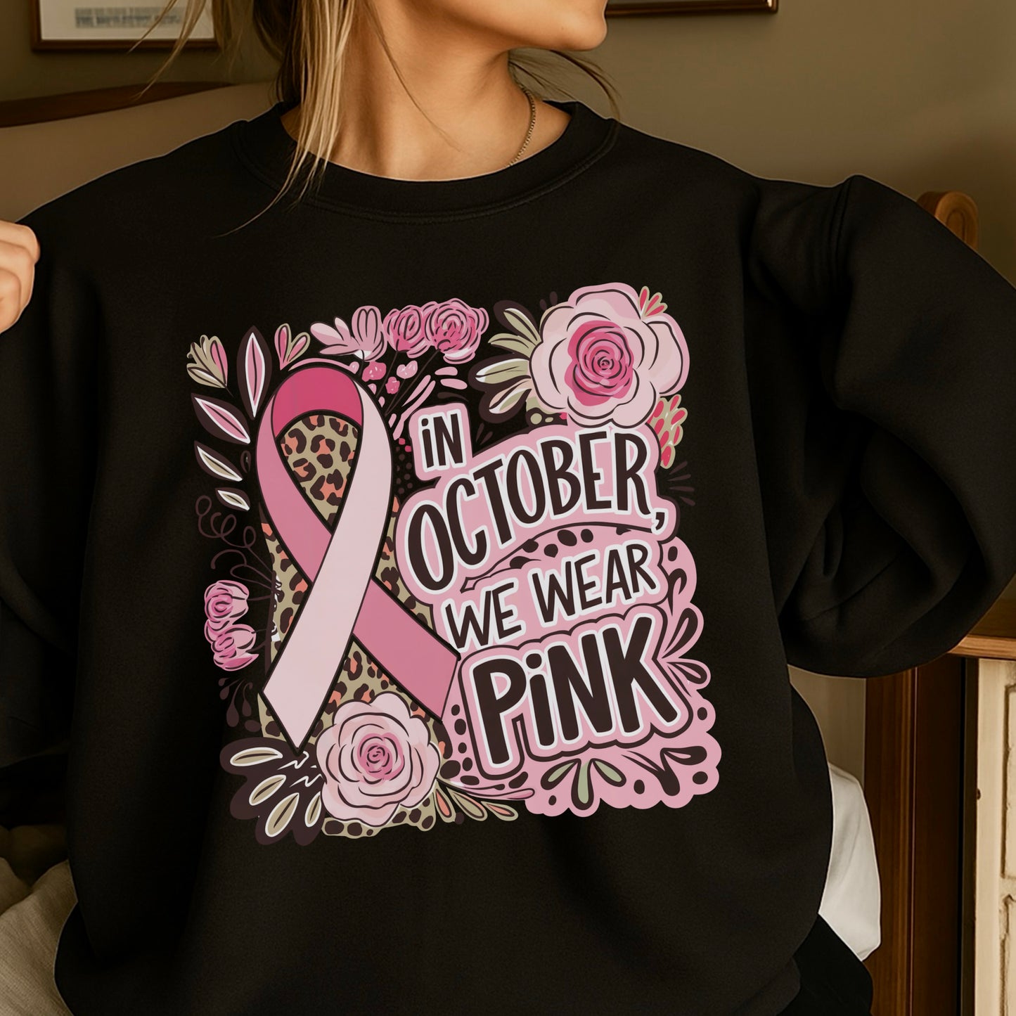 In October We Wear Pink Crewneck Sweatshirt