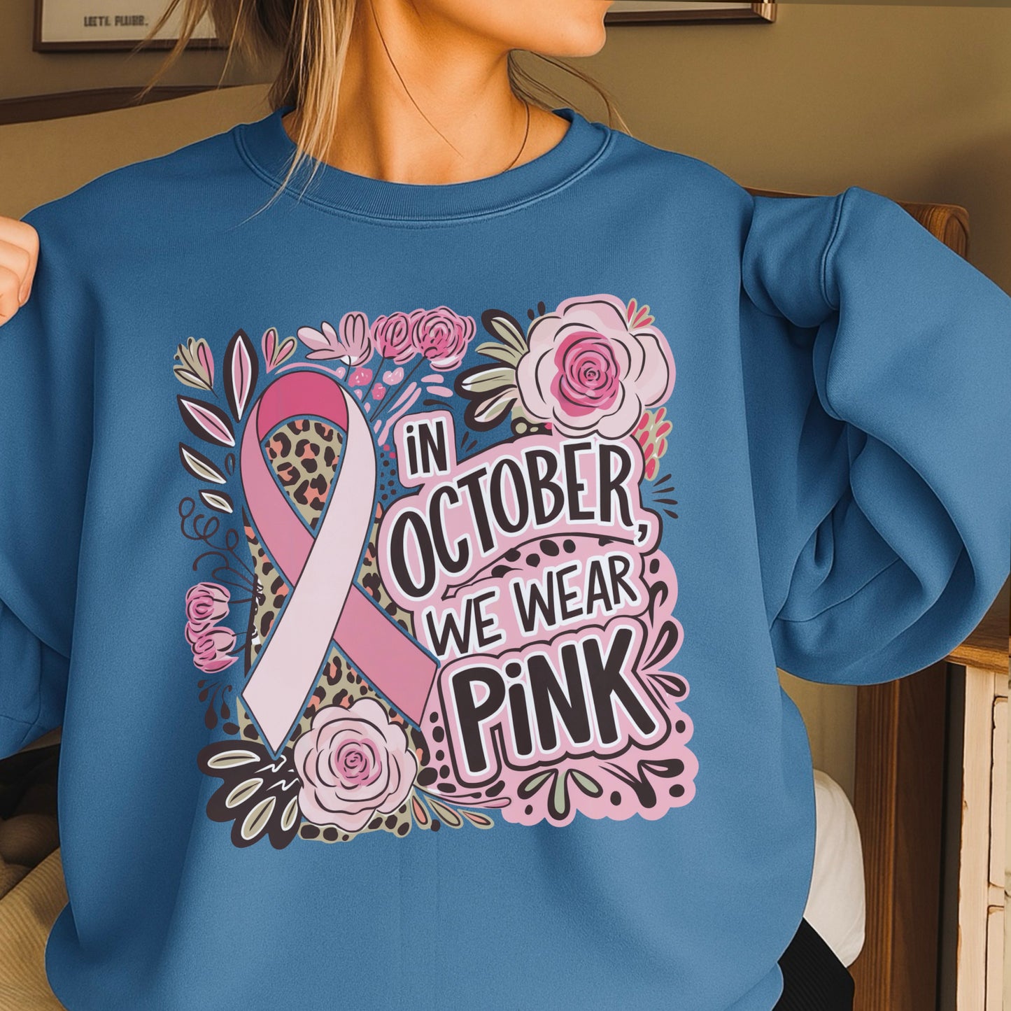 In October We Wear Pink Crewneck Sweatshirt
