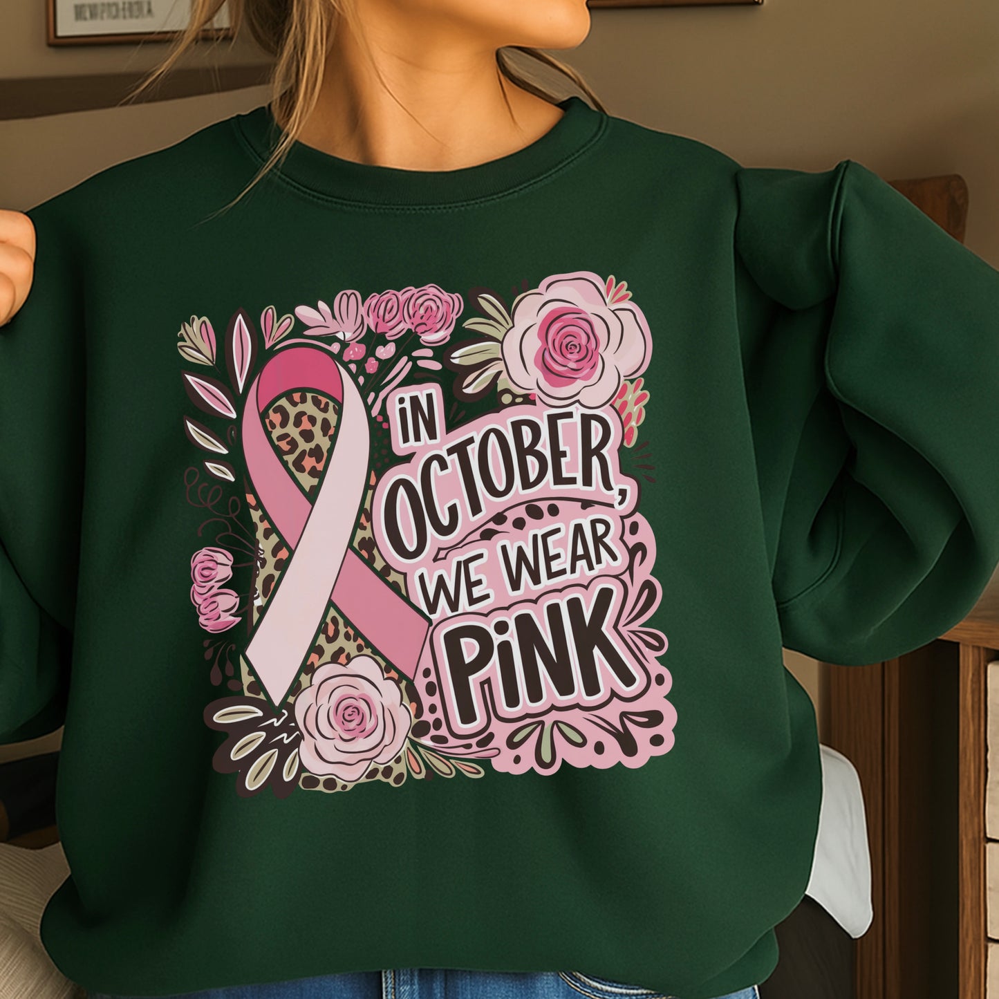 In October We Wear Pink Crewneck Sweatshirt