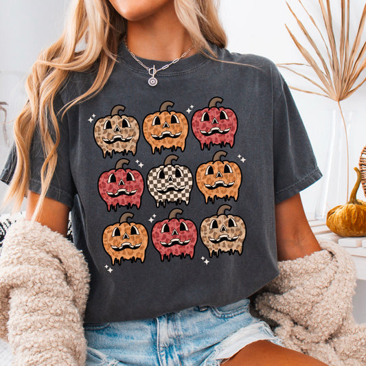 Checkered Stacked Halloween Pumpkins Halloween DTF Transfer