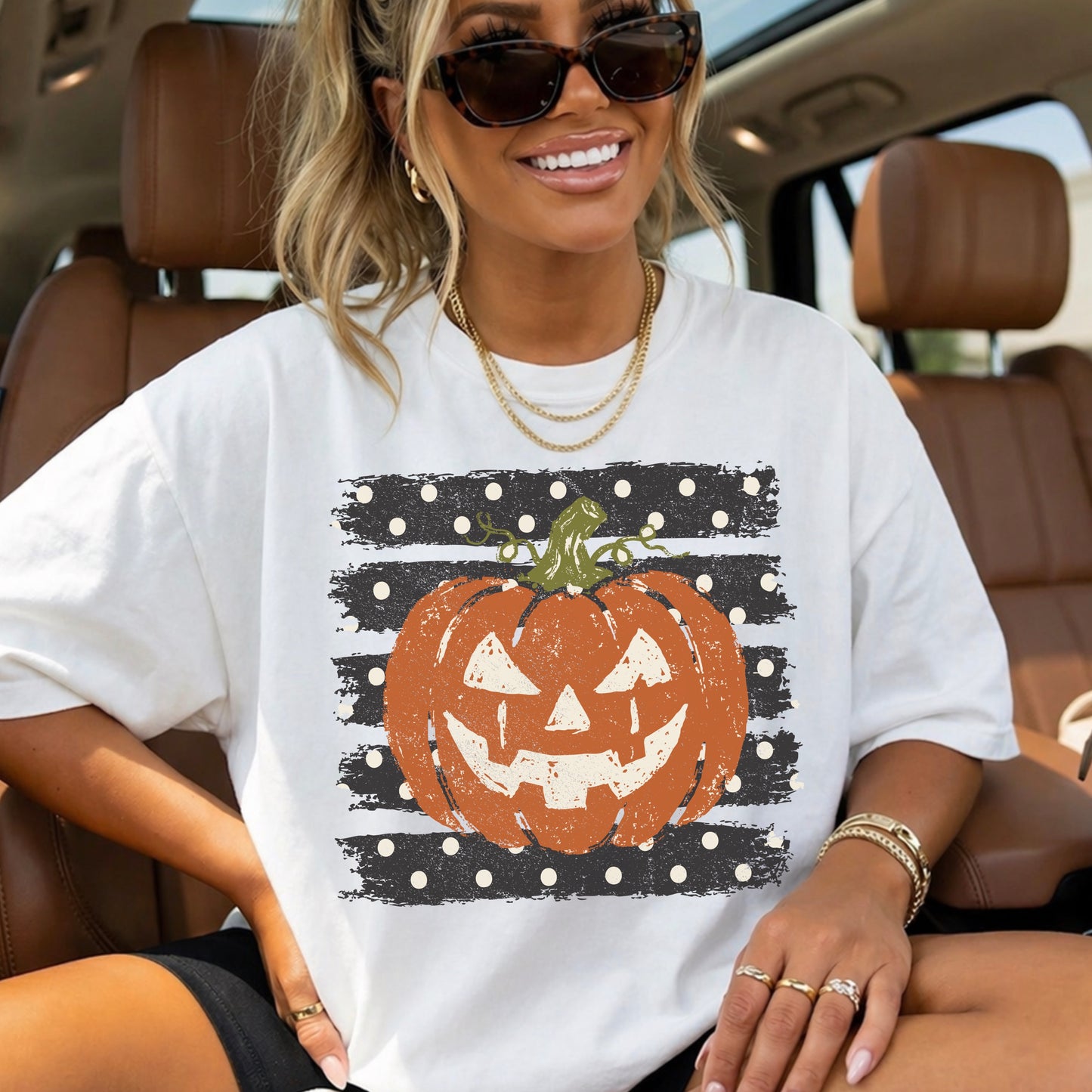 Polka Dot Halloween Pumpkin DTF Transfer