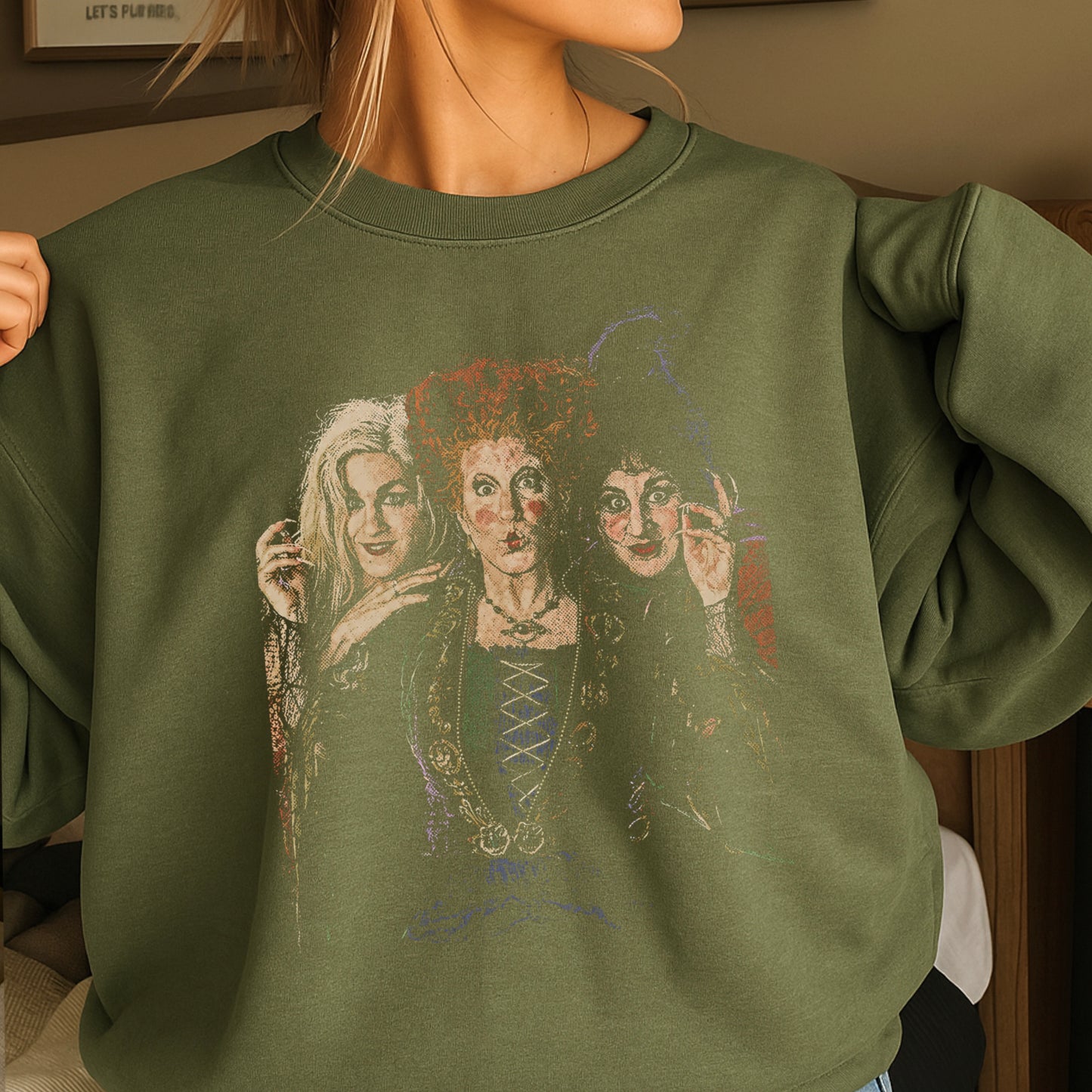 Halloween Sisters Halftone Crewneck Sweatshirt