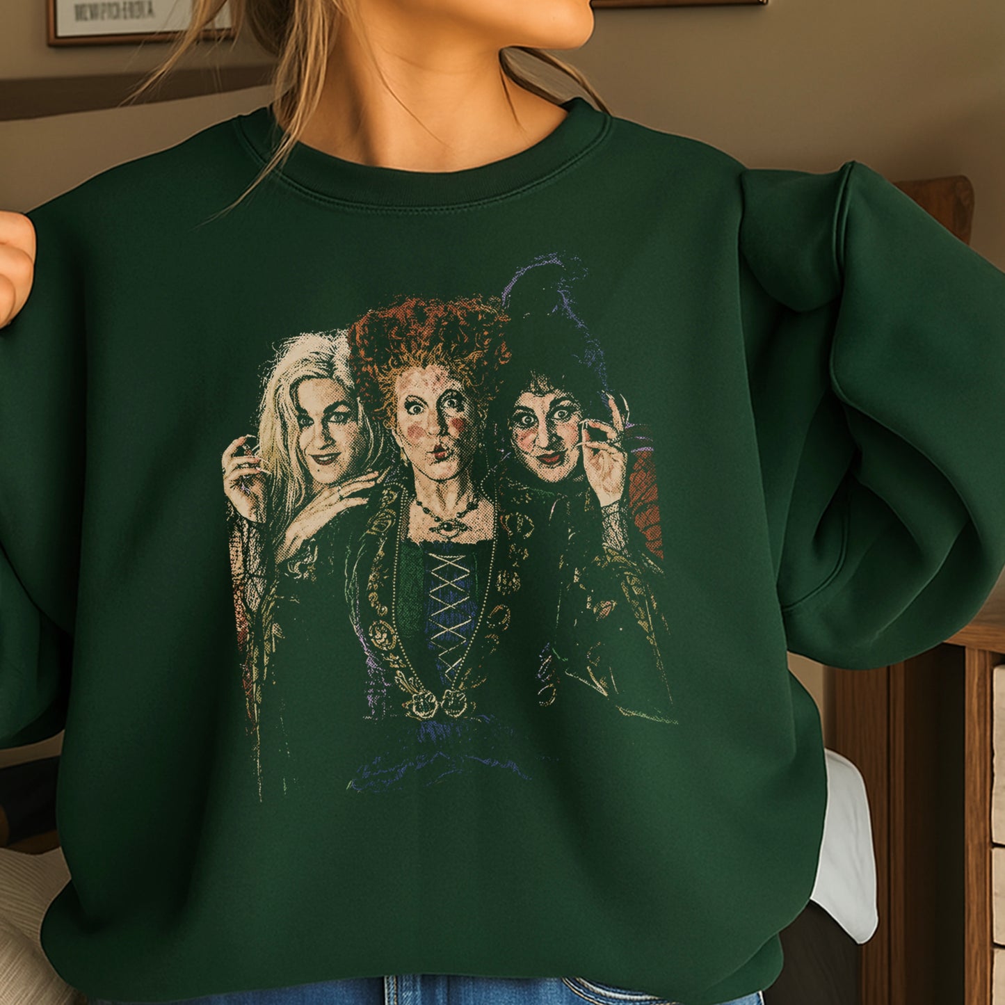Halloween Sisters Halftone Crewneck Sweatshirt