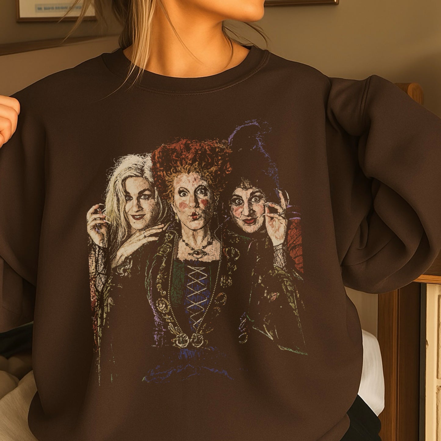 Halloween Sisters Halftone Crewneck Sweatshirt