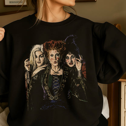Halloween Sisters Halftone Crewneck Sweatshirt