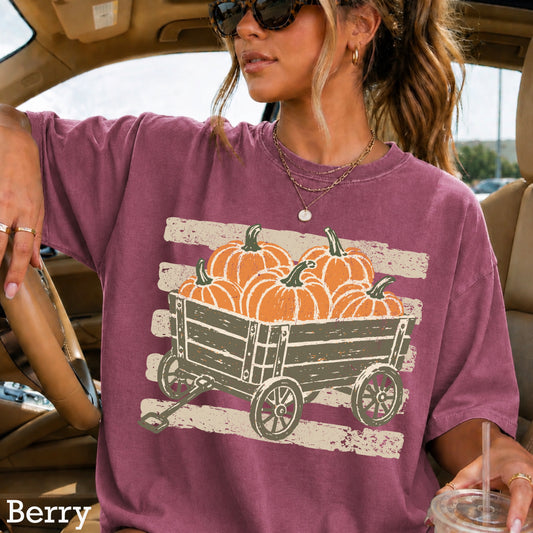 Pumpkin Wagon Fall Comfort Color Graphic Tee