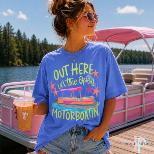 Out Here In The Open Motor Boatin’ Comfort Color Graphic Tee