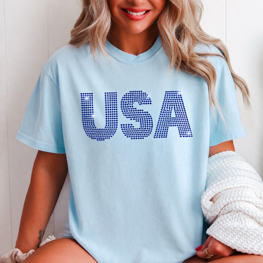 USA Royal Blue Rhinestone Transfer