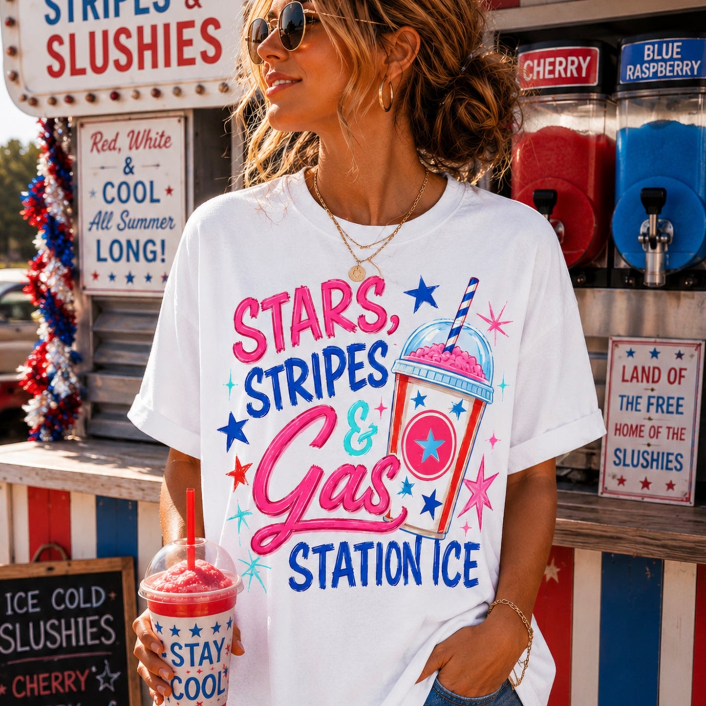 Stars Stripes & Gas Station Ice Comfort Color Graphic Tee