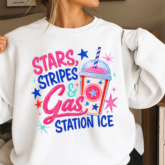 Stars Stripes And Gas Station Ice Crewneck Sweatshirt