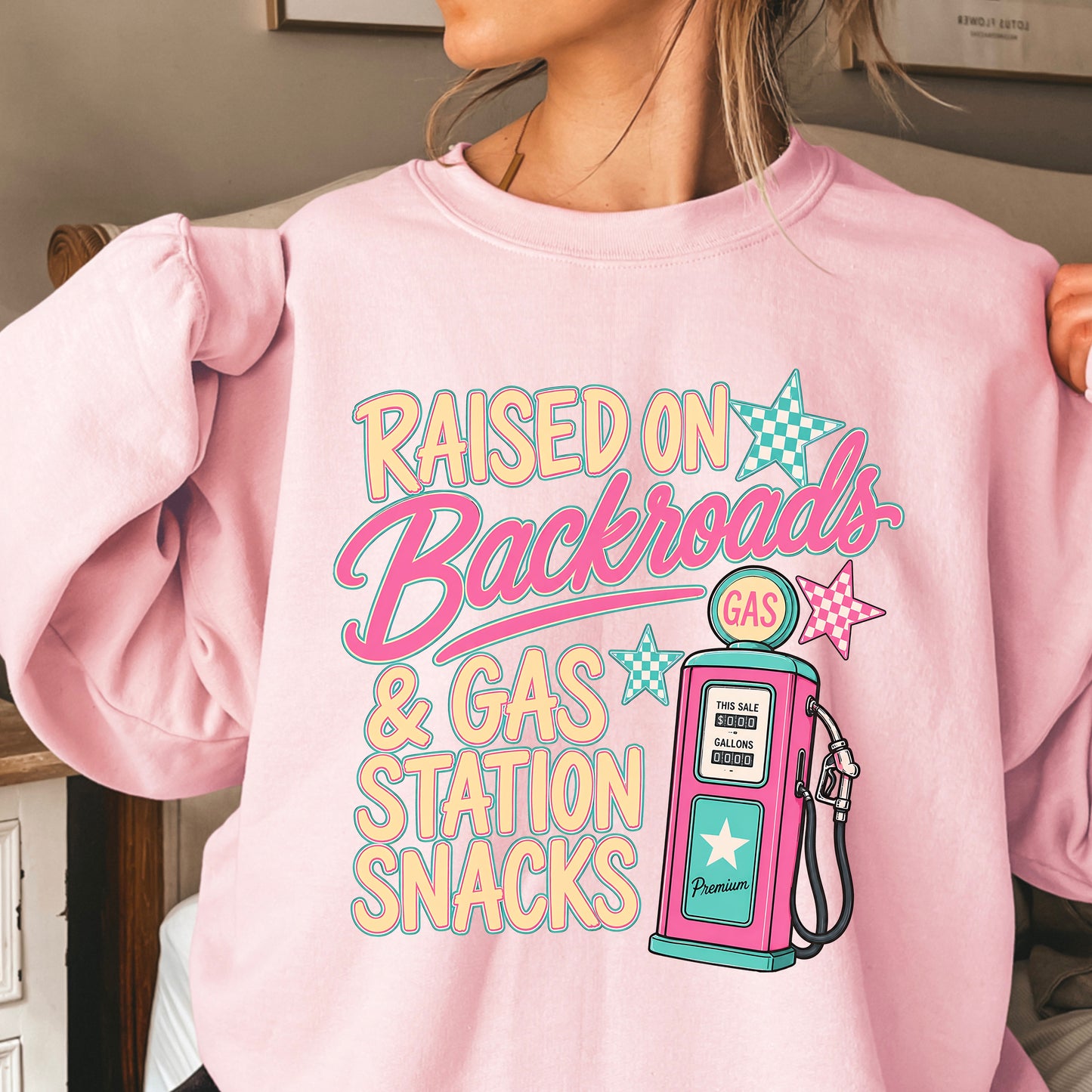Raised On Backroads & Gas Station Snacks Crewneck Sweatshirt