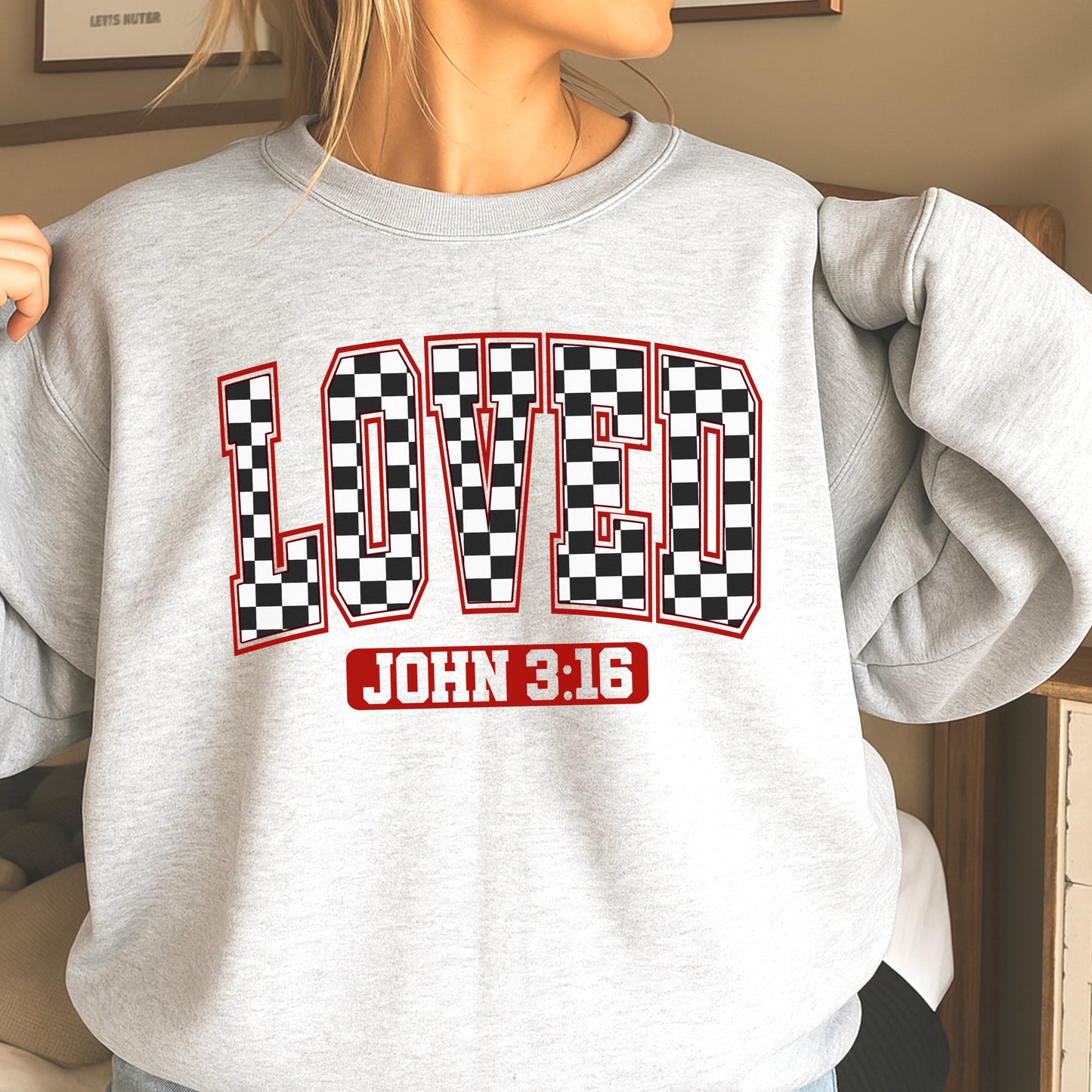 Checkered Loved John 3:16 Valentine DTF Transfer