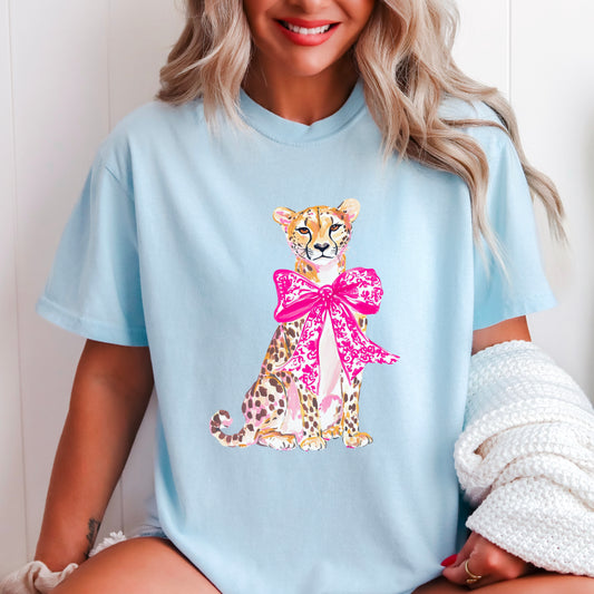 Leopard With Pink Bow DTF Transfer