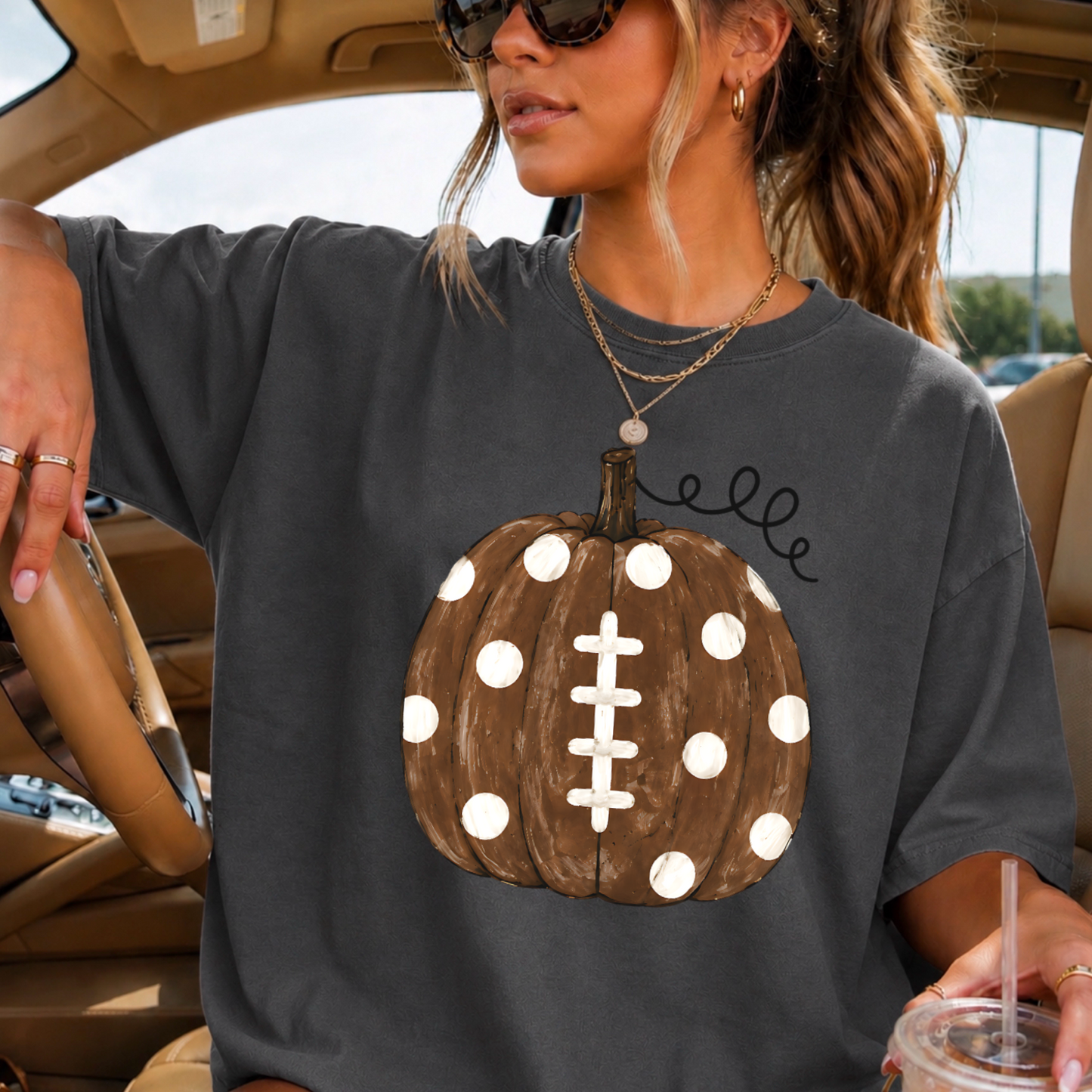 Pumpkin Football Fall Comfort Color Graphic Tee
