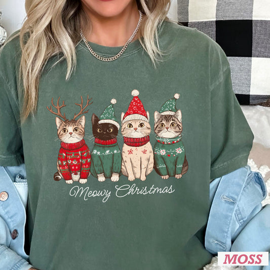 Meowy Christmas Cats White Ink  DTF Transfer