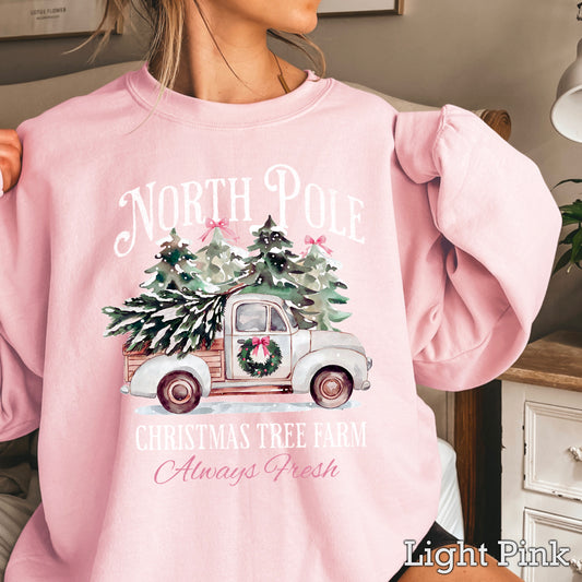 North Pole Christmas Tree Farm White Ink  DTF Transfer