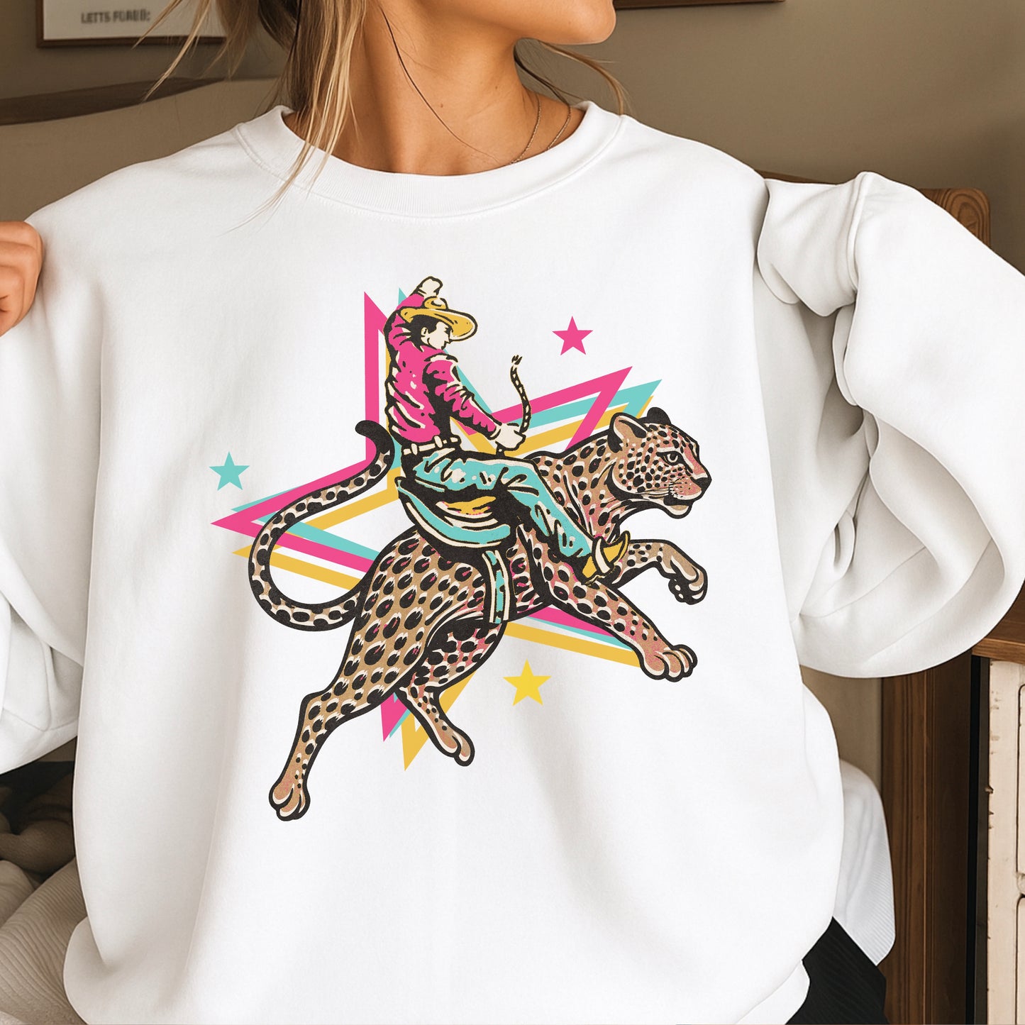 Leopard Cowboy Western Crewneck Sweatshirt