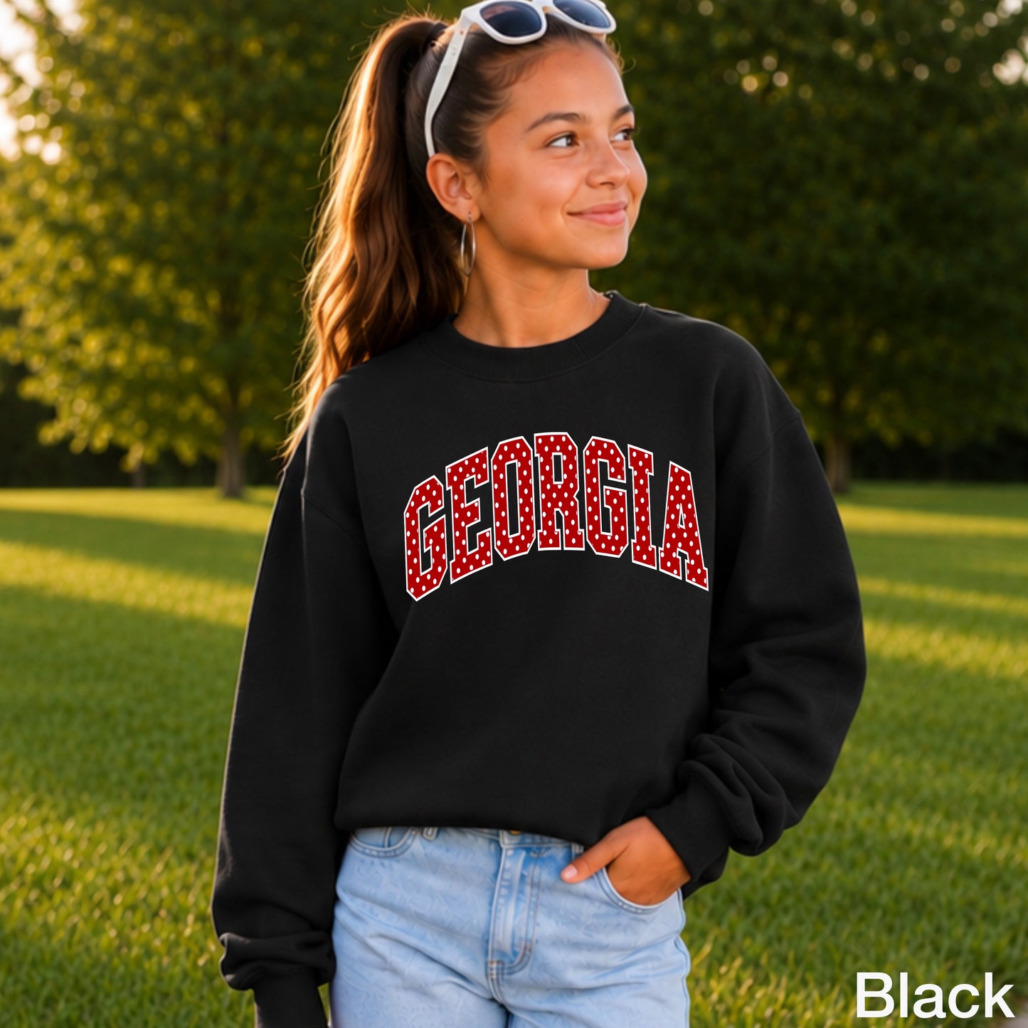 Georgia Polka Dot Youth Crewneck Sweatshirt
