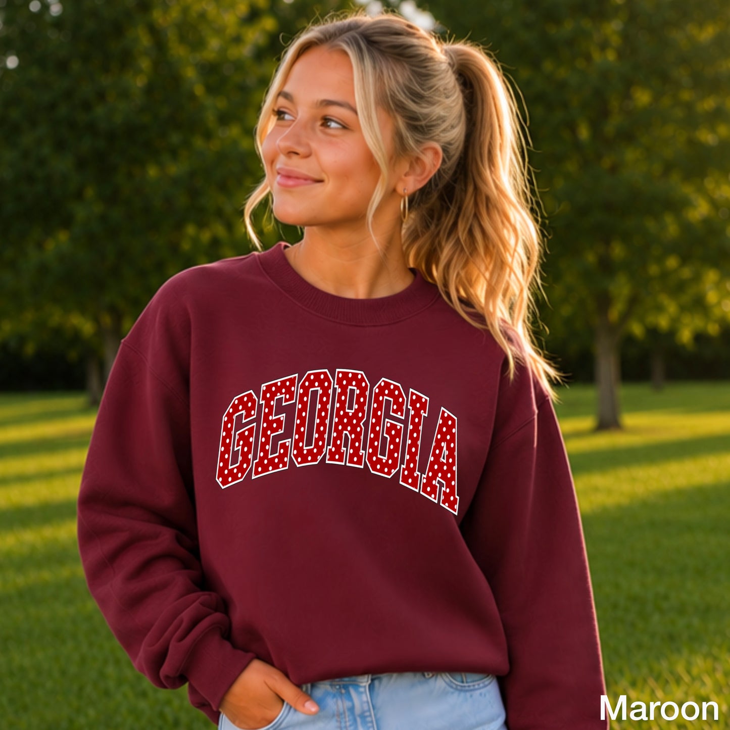 Georgia Polka Dot Youth Crewneck Sweatshirt