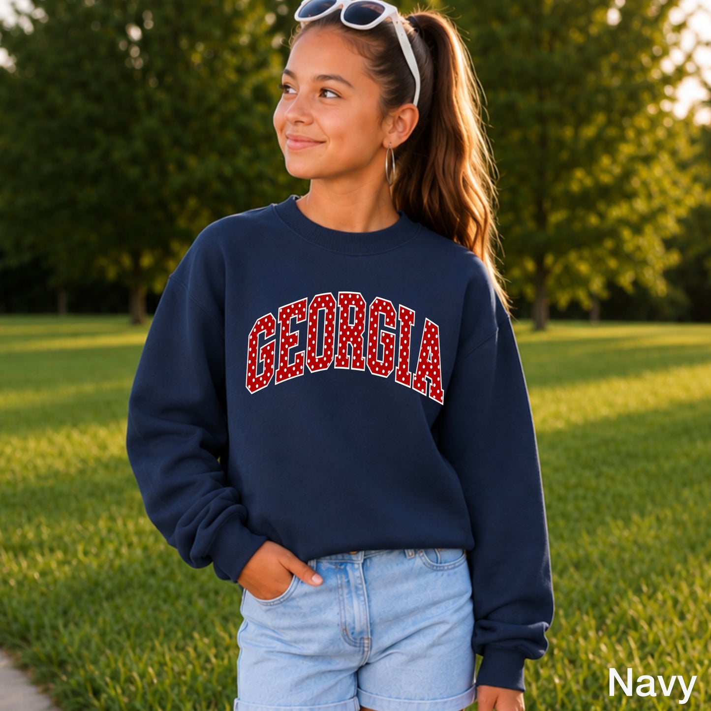 Georgia Polka Dot Youth Crewneck Sweatshirt