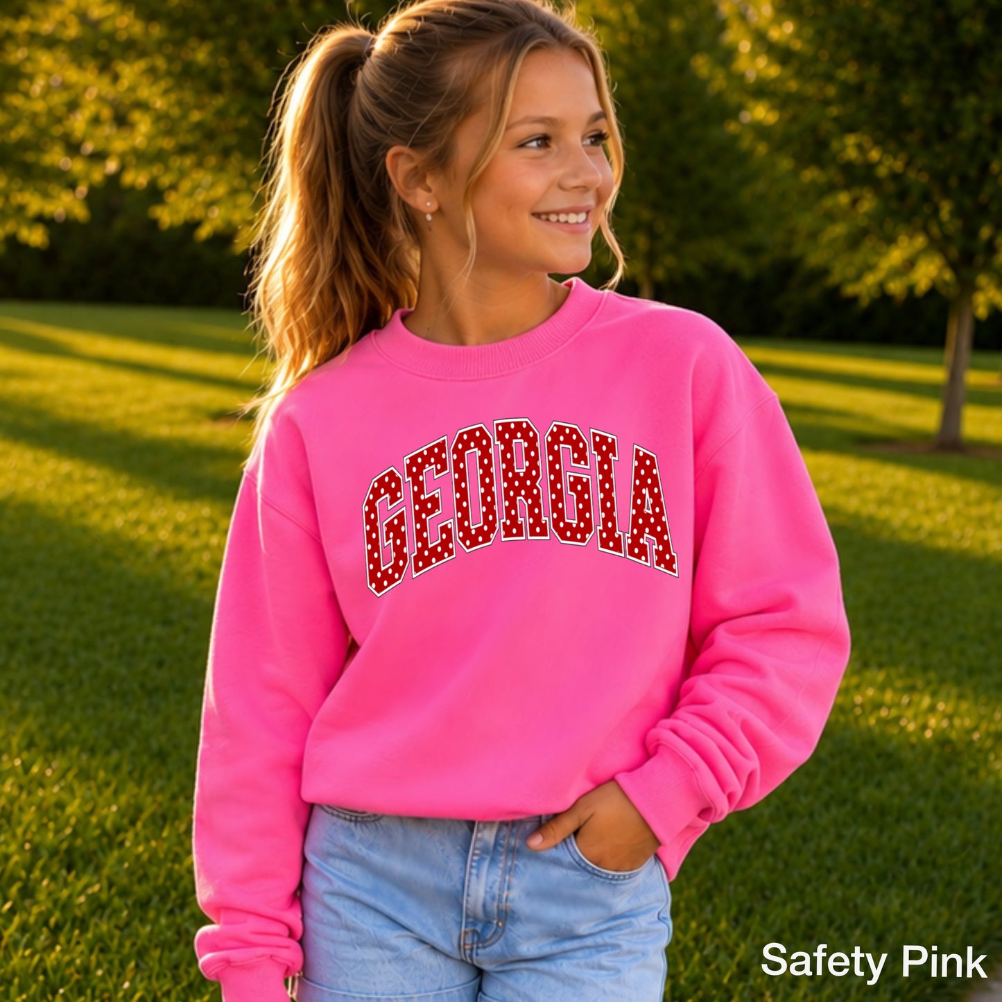 Georgia Polka Dot Youth Crewneck Sweatshirt