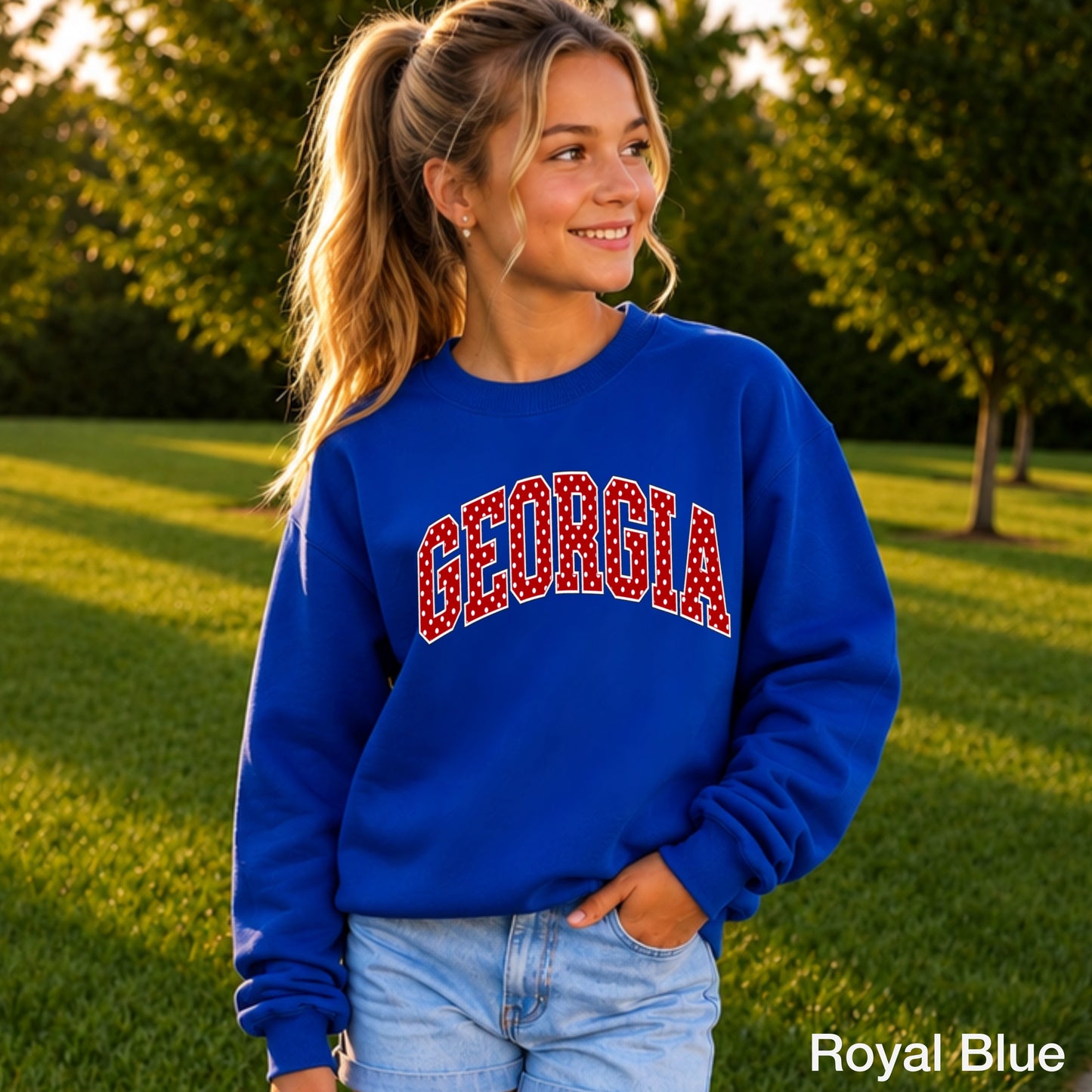 Georgia Polka Dot Youth Crewneck Sweatshirt