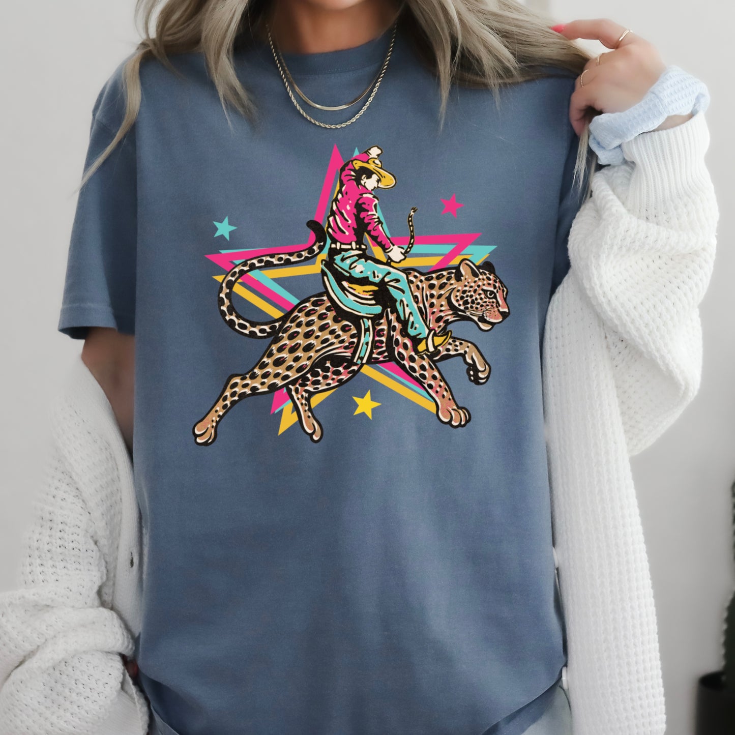 Leopard Cowboy Western Comfort Color Graphic Tee