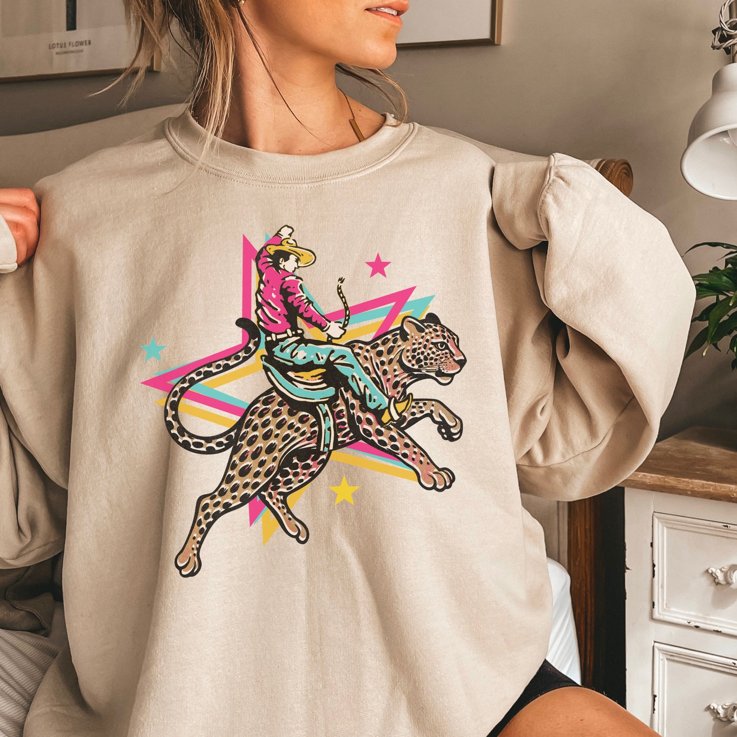 Leopard Cowboy Western Crewneck Sweatshirt