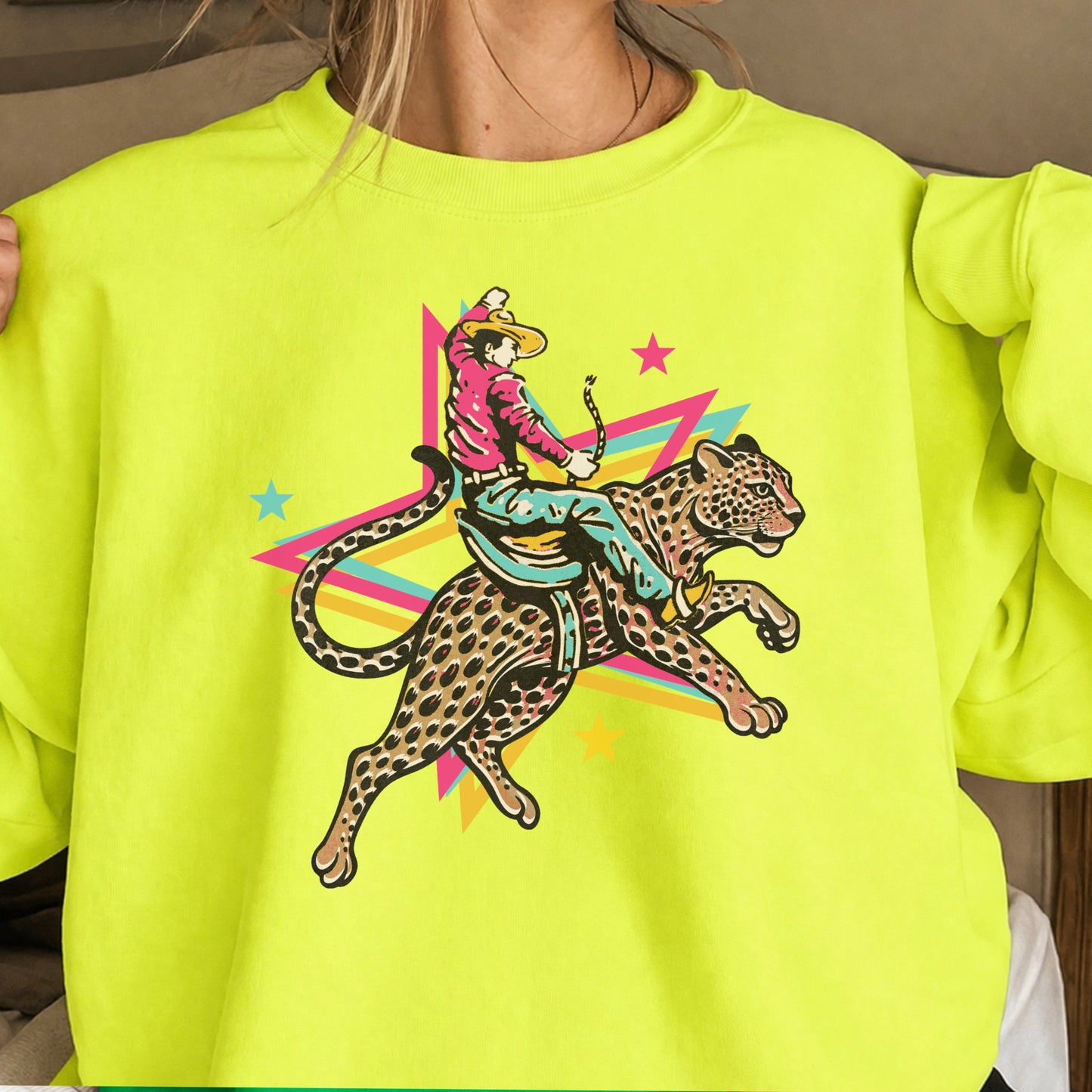 Leopard Cowboy Western Crewneck Sweatshirt