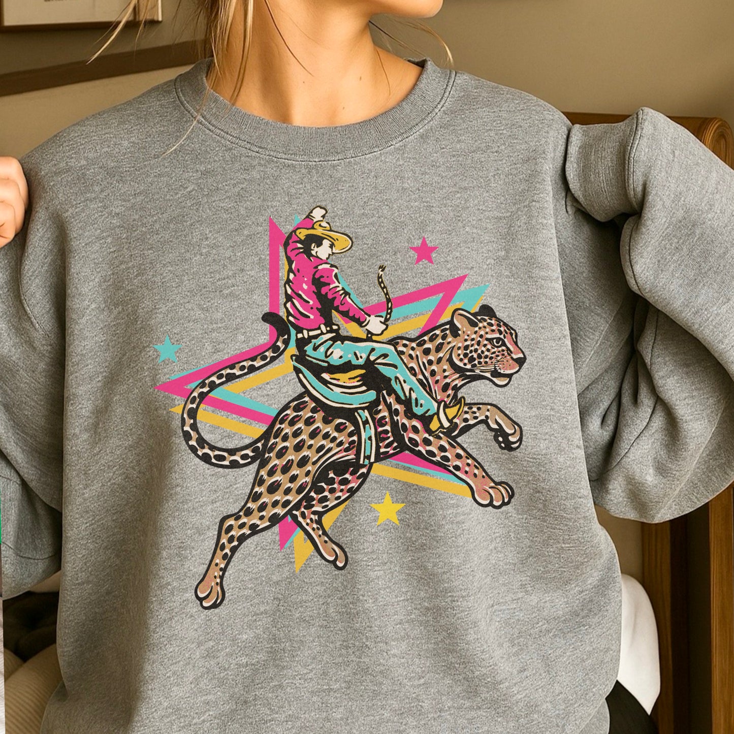 Leopard Cowboy Western Crewneck Sweatshirt