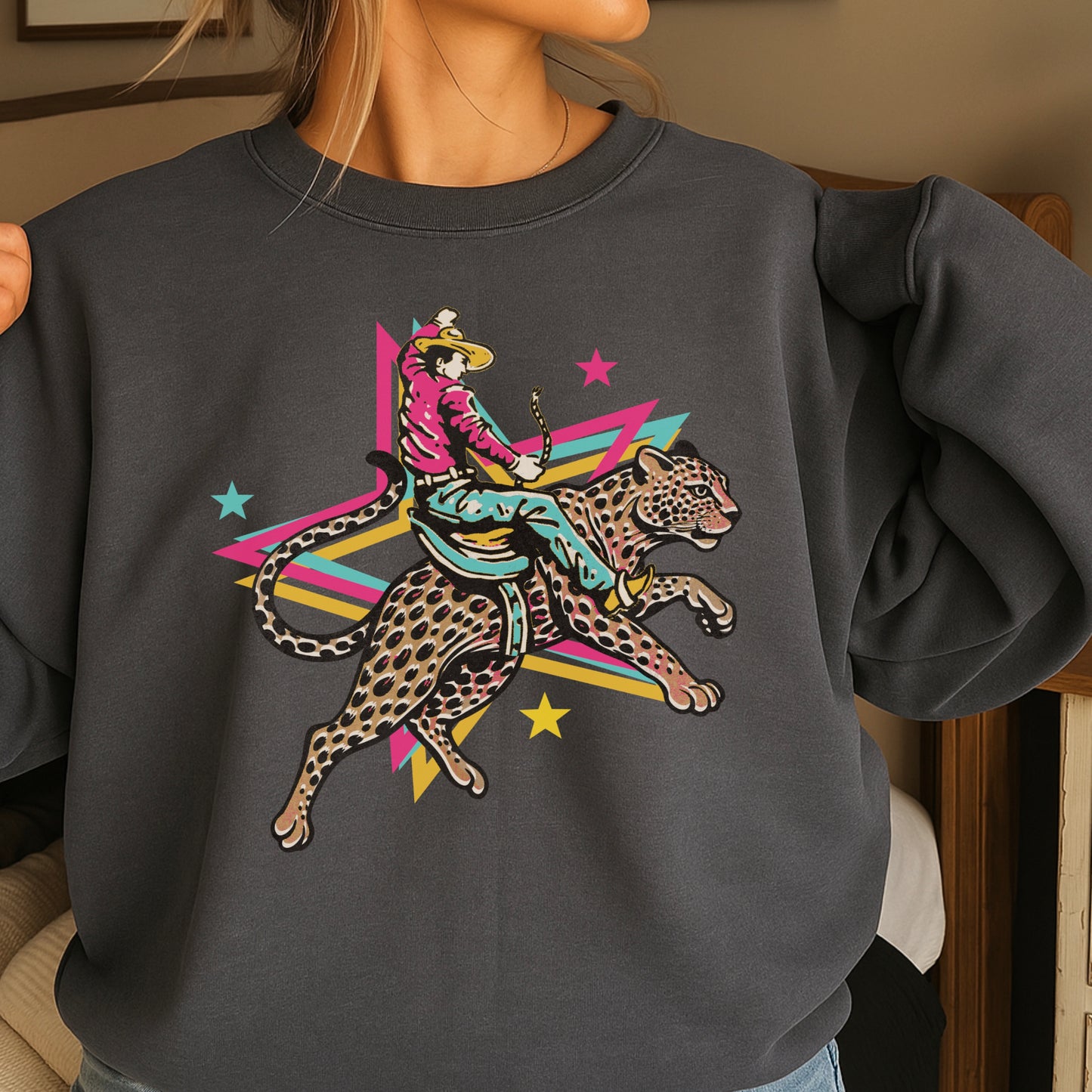 Leopard Cowboy Western Crewneck Sweatshirt