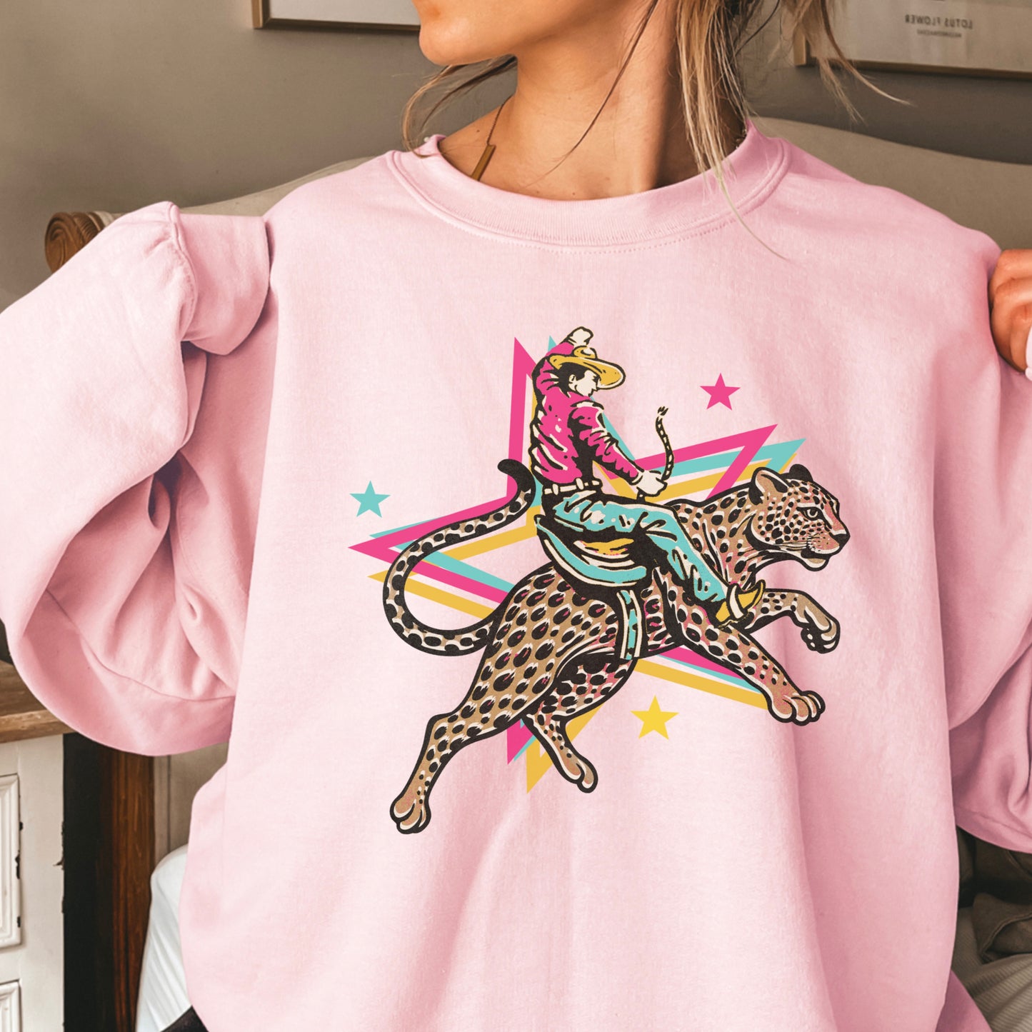 Leopard Cowboy Western Crewneck Sweatshirt