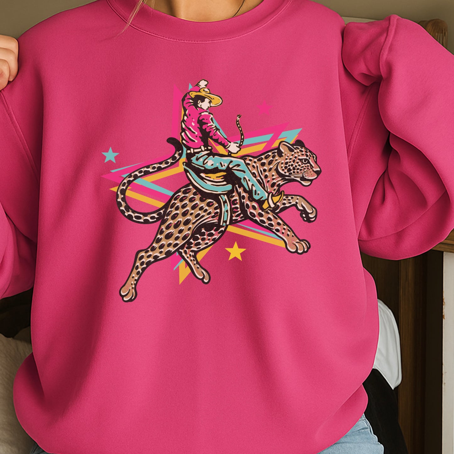 Leopard Cowboy Western Crewneck Sweatshirt